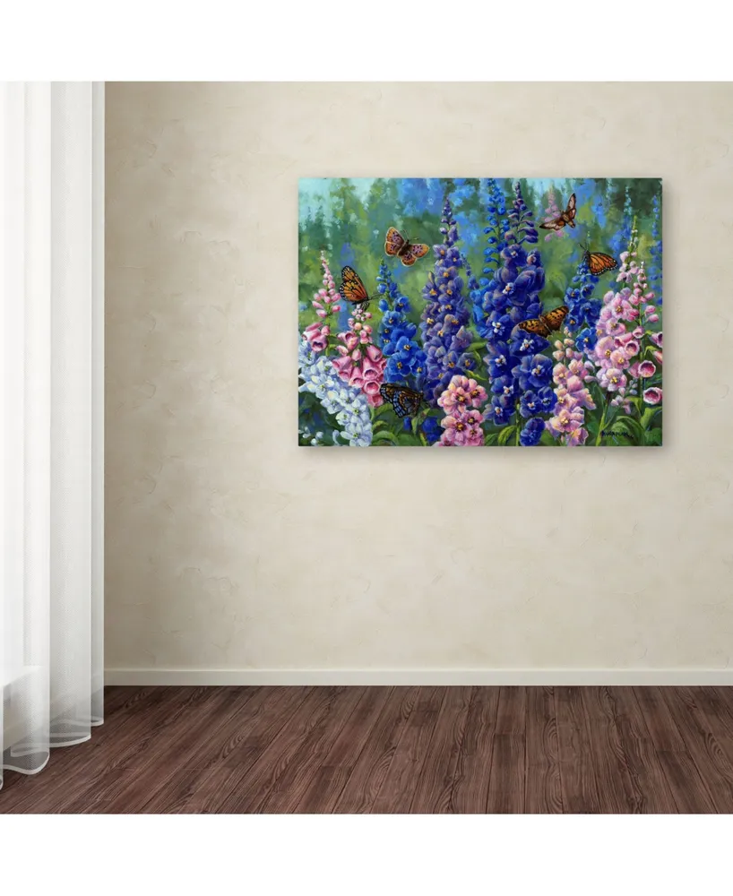 Wanda Mumm 'Butterfly And Delphinium' Canvas Art - 32" x 24" x 2"