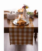 Pumpkin Spice Heavyweight Check Fringed Table Runner 14" X 108"