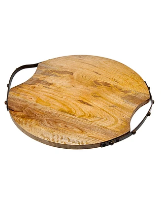 Godinger Round Wood Handeled Tray