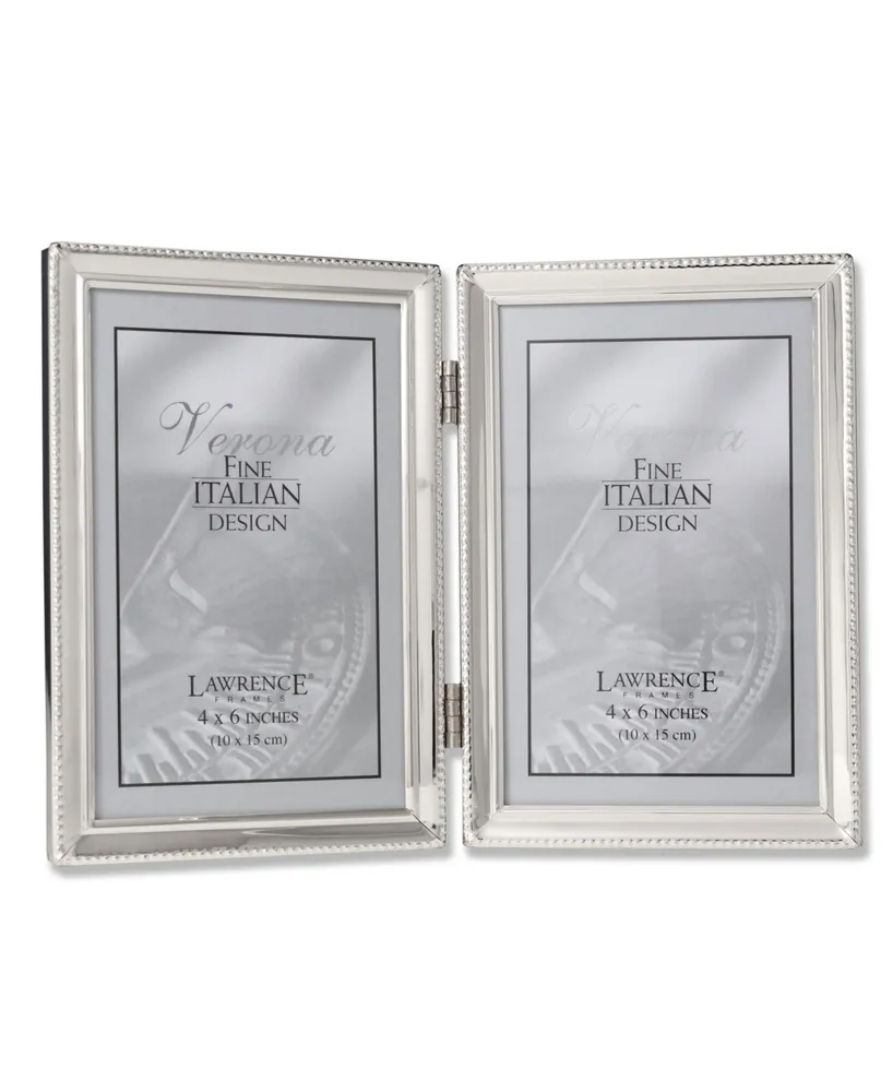 Lawrence Frames Polished Silver Plate Hinged Double Picture Frame - Bead Border Design