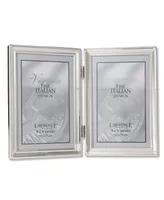 Lawrence Frames Polished Silver Plate Hinged Double Picture Frame - Bead Border Design