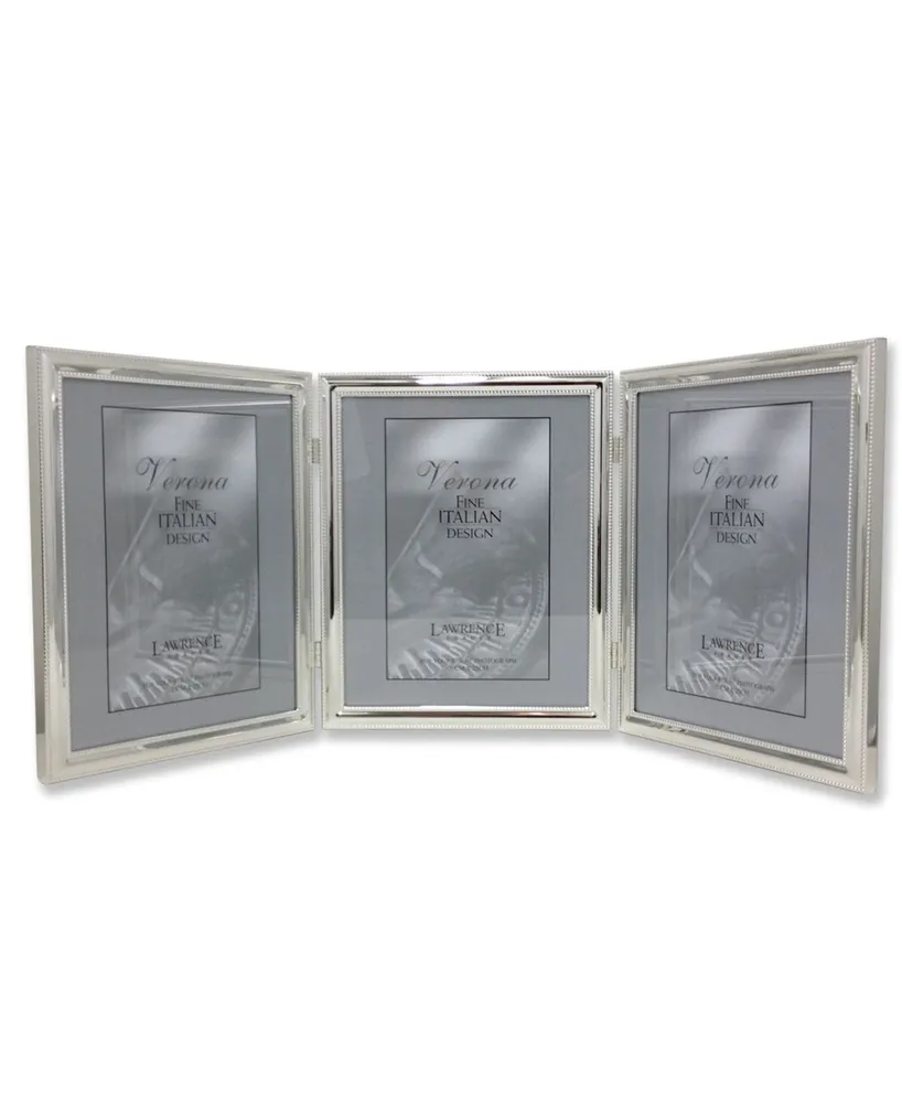 Lawrence Frames 510780T Silver Plated Double Bead Hinged Triple Picture Frame - 8" x 10"