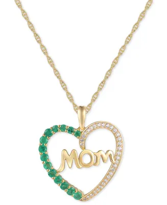 Emerald (3/8 ct. t.w.) & Diamond (1/8 ct. t.w.) Mom 18" Pendant Necklace in 14k Gold