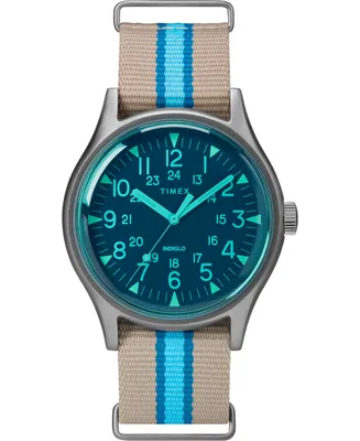 Timex MK1 Aluminum California 40mm Tan with Blue Stripe Fabric Strap Watch