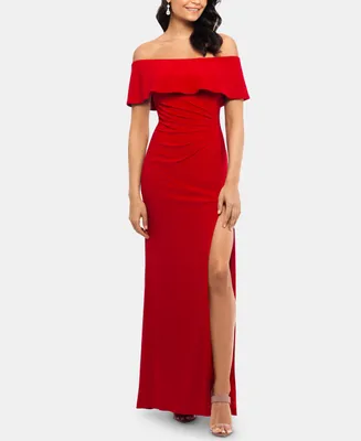 X by Xscape Petite Ruffled Off-The-Shoulder Gown