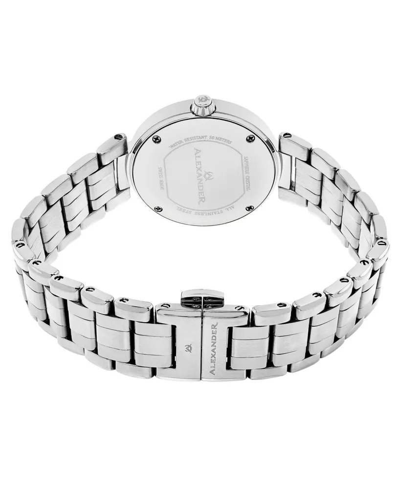 Alexander Watch A203B-01, Ladies Quartz Date Watch with Stainless Steel Case on Stainless Steel Bracelet