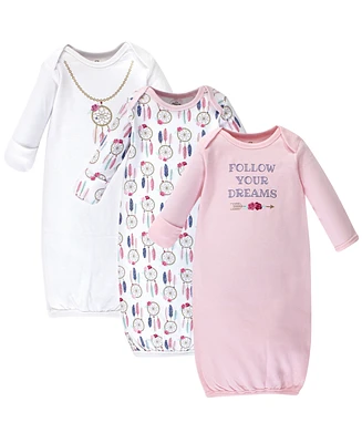 Little Treasure Baby Girls Treasure Baby Cotton Long-Sleeve Gowns 3pk, Dream Catcher, 0-6 Months