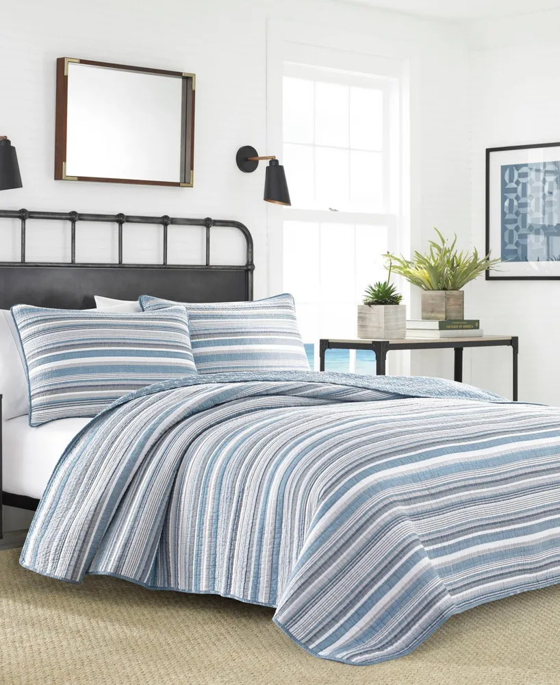 Nautica Jettison Grey/Blue Cotton Reversible 3-Piece Quilt Set, King