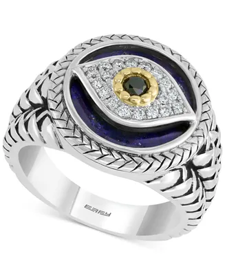Effy Men's Multi-Gemstone & Diamond (1/10 ct. t.w.) Evil Eye Ring Sterling Silver 14k Gold