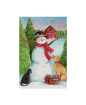 Melinda Hipsher 'Snowman Farm With Dog And Cat' Canvas Art - 16" x 24"