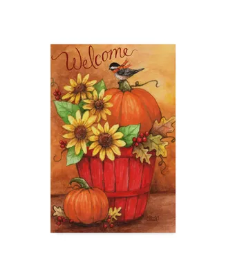 Melinda Hipsher 'Sunflower And Pumpkin Red Basket' Canvas Art - 16" x 24"