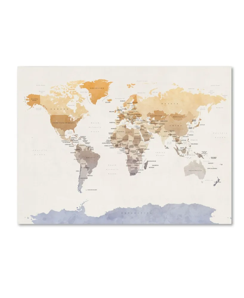 Michael Tompsett 'Watercolour Political Map of the World' Canvas Art