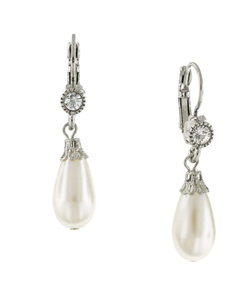 2028 Silver-Tone Crystal and Simulated Pearl Drop Earrings