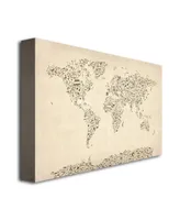 Michael Tompsett 'Music Note World Map' Canvas Art - 14" x 19"