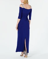 R & M Richards Embellished Cold-Shoulder Gown