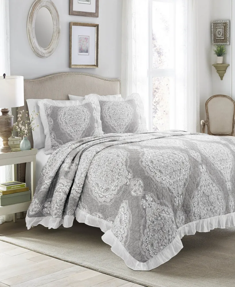 Laura Ashley Eyelet Ruffle White Microfiber Comforter Set - Bed