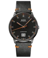 Mido Men's Swiss Automatic Commander Big Date Black Leather Strap Watch 42mm