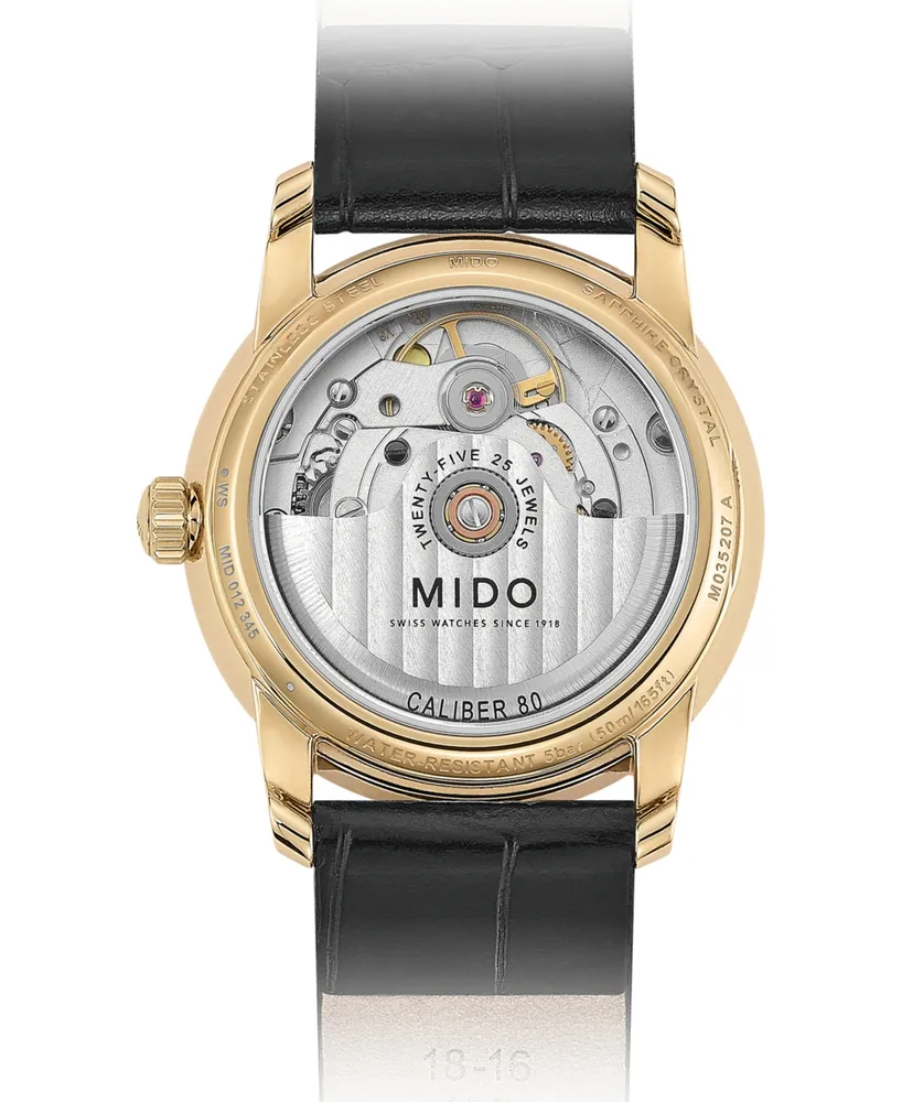 Mido Women's Swiss Automatic Baroncelli Black Leather Strap Watch 33mm
