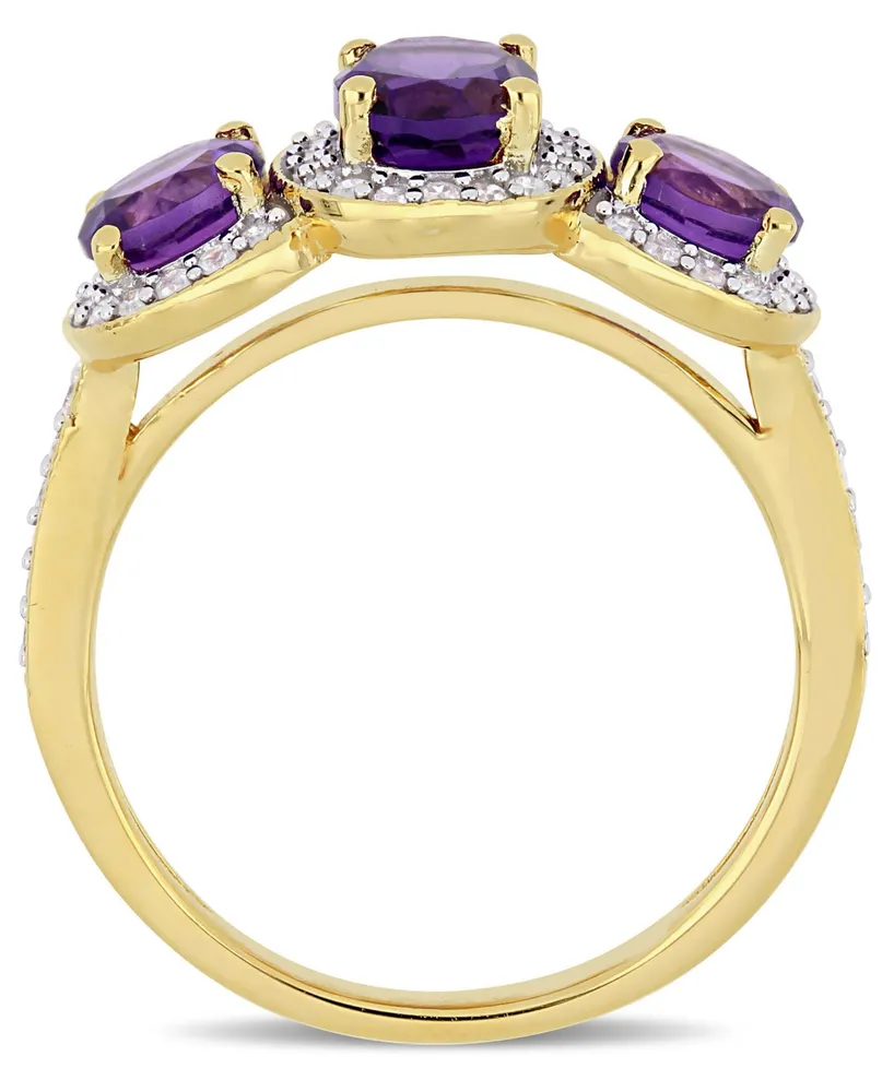 Amethyst (1-5/8 ct.t.w.) and Diamond (1/3 3-Stone Halo Ring 18k Yellow Gold over Sterling Silver