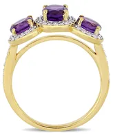 Amethyst (1-5/8 ct.t.w.) and Diamond (1/3 3-Stone Halo Ring 18k Yellow Gold over Sterling Silver