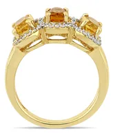 Citrine (1-1/3 ct.t.w.) and Diamond (1/5 3-Stone Halo Ring 18k Yellow Gold over Sterling Silver