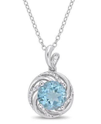 Blue Topaz (2-1/3 ct.t.w.), White Topaz (1/8 ct.t.w.) and Diamond Accent Swirl Halo 18" Necklace in Sterling Silver