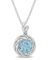 Blue Topaz (2-1/3 ct.t.w.), White Topaz (1/8 ct.t.w.) and Diamond Accent Swirl Halo 18" Necklace in Sterling Silver