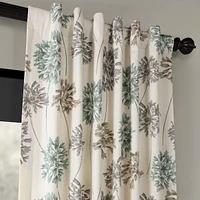 Half Price Drapes Allium Blue Grey Floral Printed Cotton Room Darkening Curtain