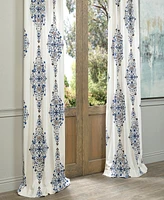 Half Price Drapes Kerala Blue Emblem Printed Cotton Room Darkening Curtain