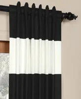 Half Price Drapes Onyx Black & Off White Horizontal Striped Printed Cotton Room Darkening Curtain