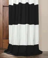 Half Price Drapes Onyx Black & Off White Horizontal Striped Printed Cotton Room Darkening Curtain