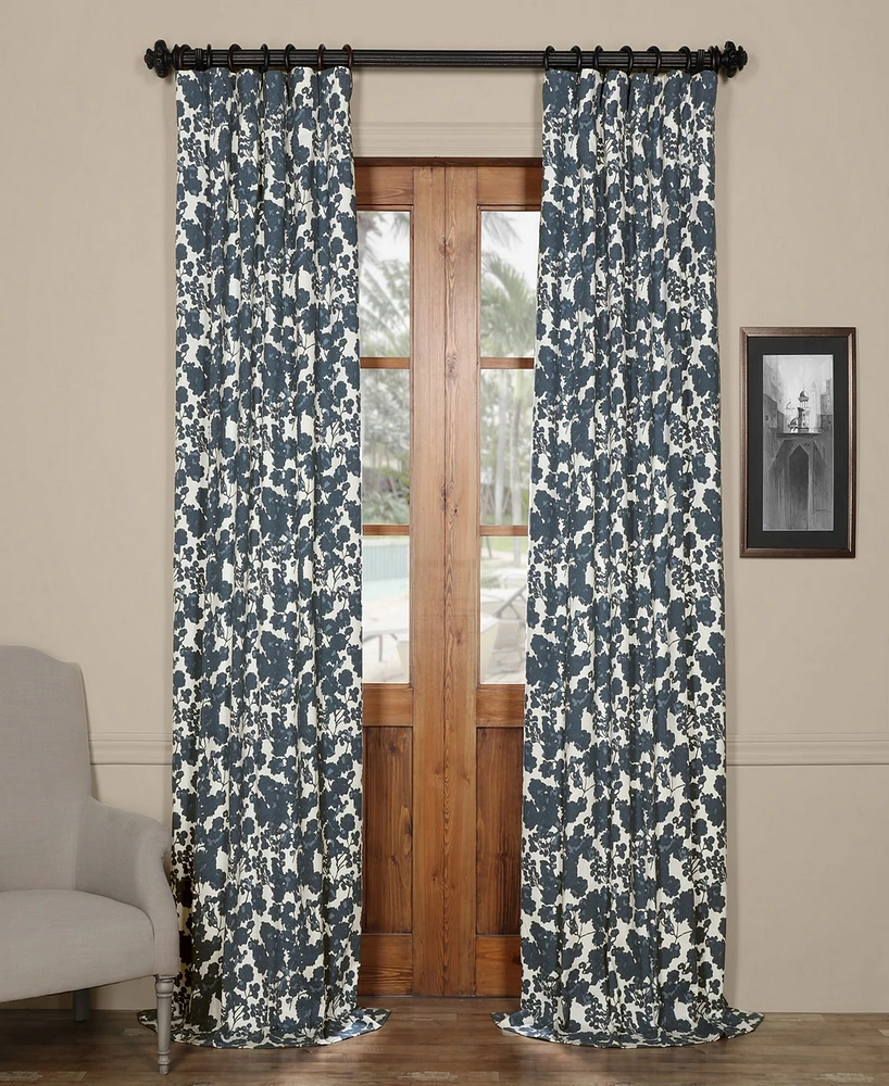 Half Price Drapes Fleur Blue Floral Printed Cotton Room Darkening Curtain