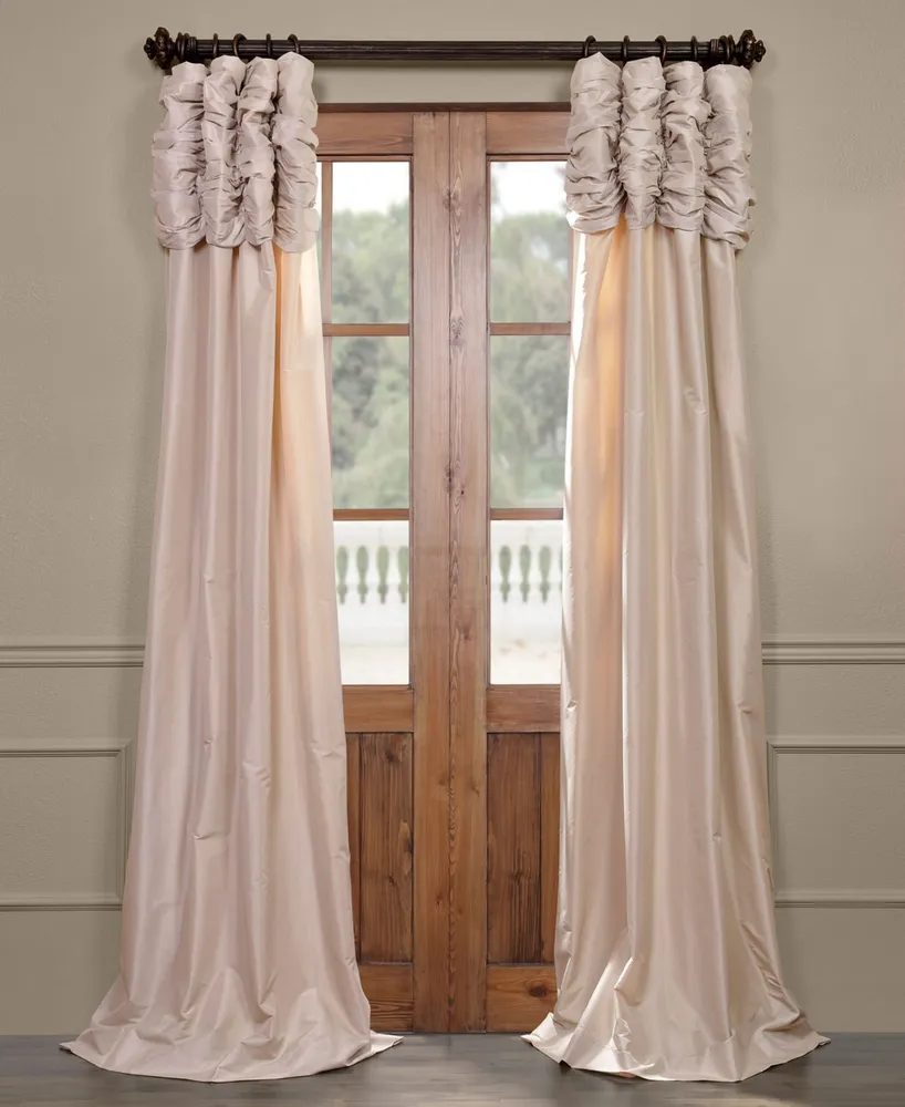 Half Price Drapes Antique Beige Ruched Solid Faux Silk Taffeta Room Darkening Curtain