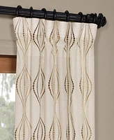 Half Price Drapes Suez Bronze Embroidered Striped Patterned Faux Linen Sheer Curtain