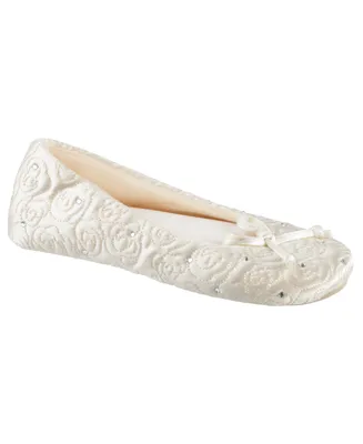 Isotoner Women's Satin with Rhinestones Ballerina Slipper, Online Only