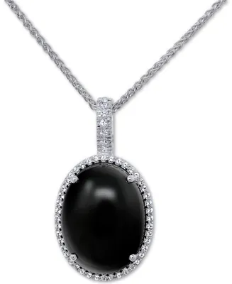 Onyx (20 x 15mm) & Cubic Zirconia 18" Pendant Necklace in Sterling Silver