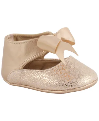 Baby Deer Girl Metallic Foil Pu Ankle Strap Dress Shoe with Bow