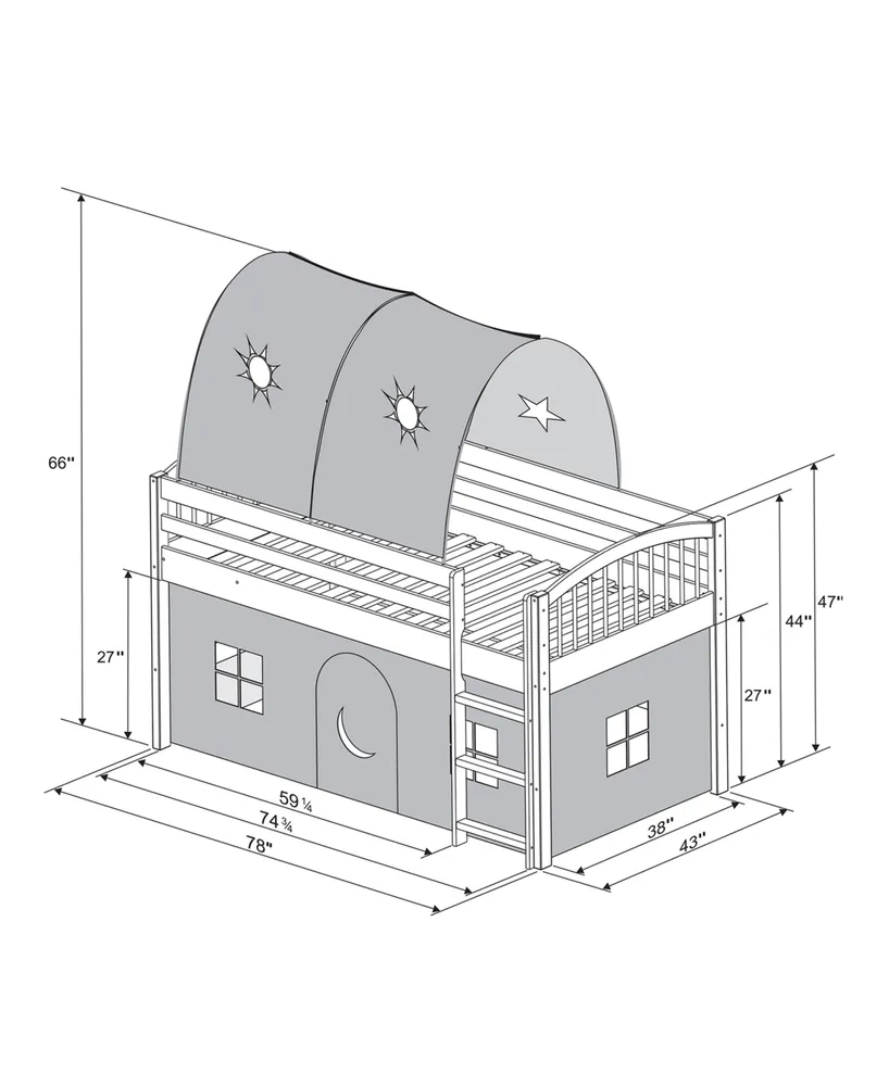 Addison White Junior Loft Bed with a Playhouse