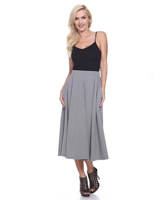 White Mark Flared Midi Skirt with Pockets