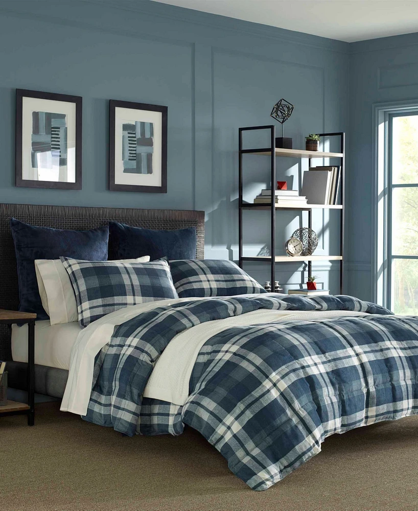 Nautica Crossview Plaid Microsuede 3 Piece Comforter Set, King