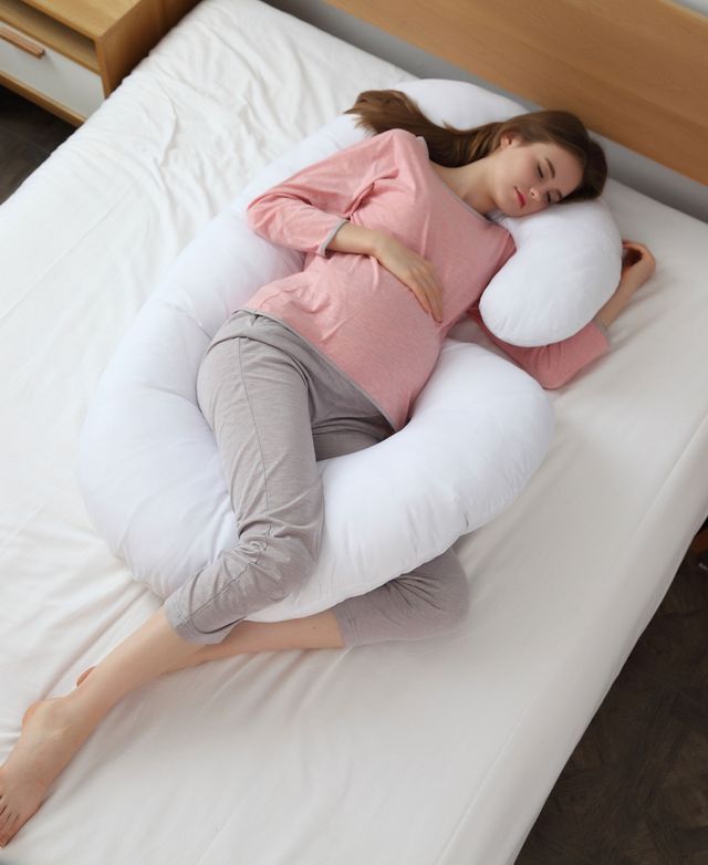 Cheer Collection Hypoallergenic Down Alternative Total Body J Shaped Pregnancy Pillow