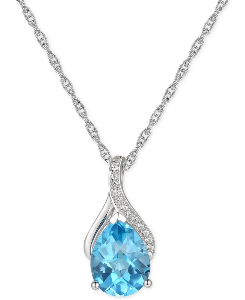 Blue Topaz (1-7/8 ct. t.w.) & Diamond (1/20 ct. t.w.) 18" Pendant Necklace in 14k White Gold