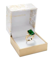 Charter Club Emerald Cut Crystal Ring Silver Plate, Gold or Rose Created for Macy's