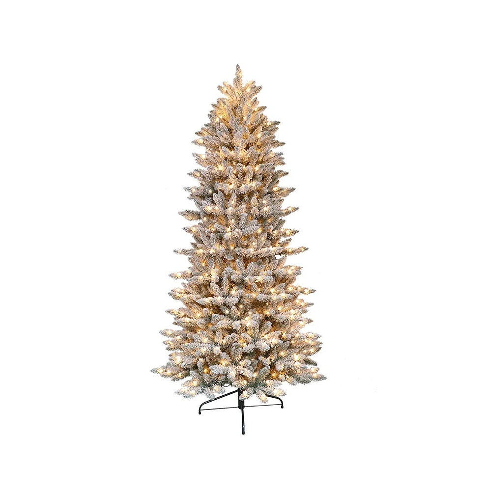 Puleo 7.5FT  Pre-Lit Flocked Slim Fraser Fir Artificial Christmas Tree