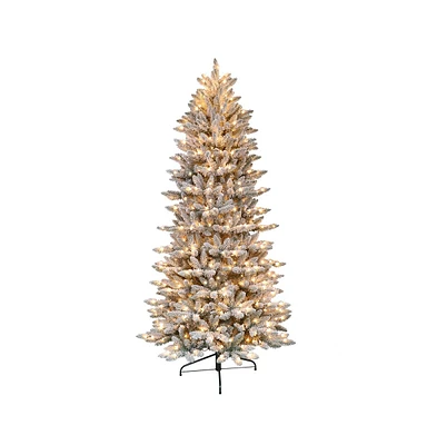 Puleo 7.5FT  Pre-Lit Flocked Slim Fraser Fir Artificial Christmas Tree