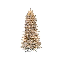 Puleo 7.5FT  Pre-Lit Flocked Slim Fraser Fir Artificial Christmas Tree