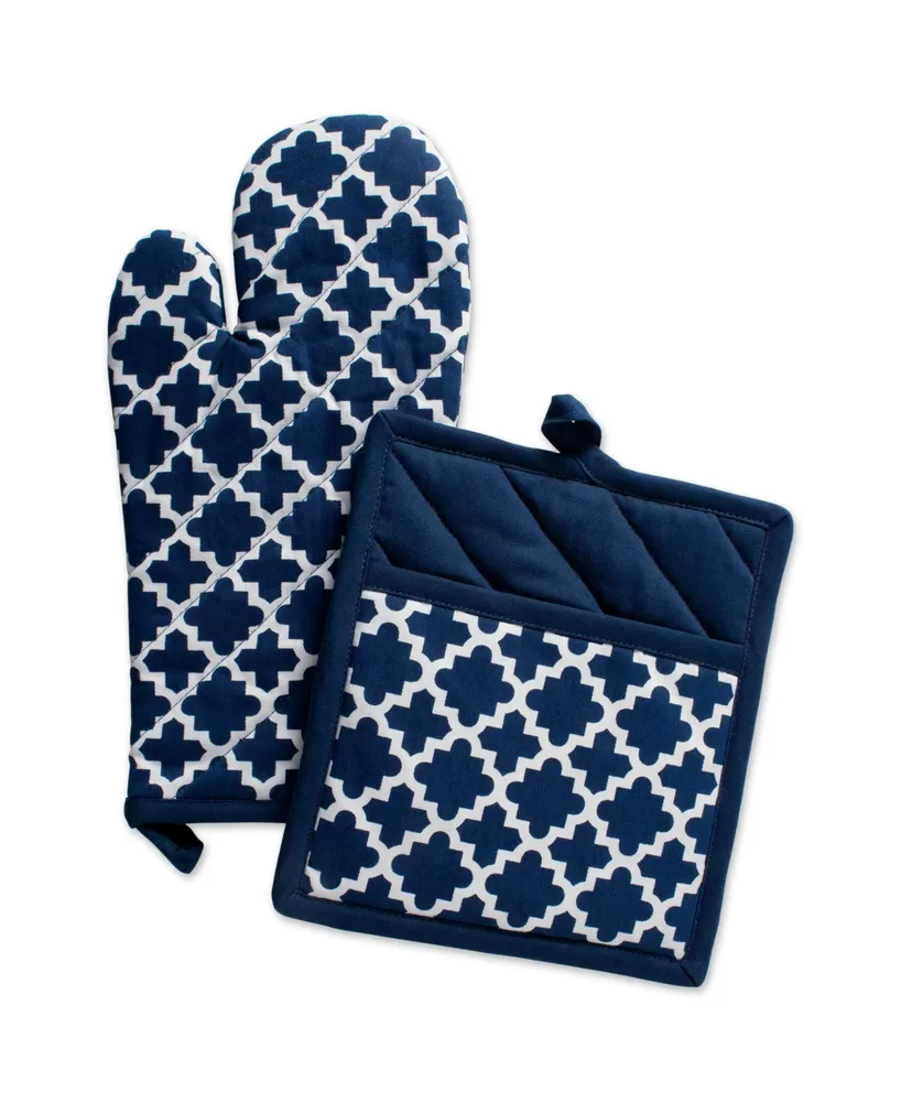 Set of 2 Gray & White Lattice Oven Mitts 13