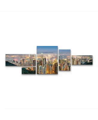 David Ayash Hong Kong Island and Kowloon Multi Panel Art Set 5 Piece - 19" x 41.5"