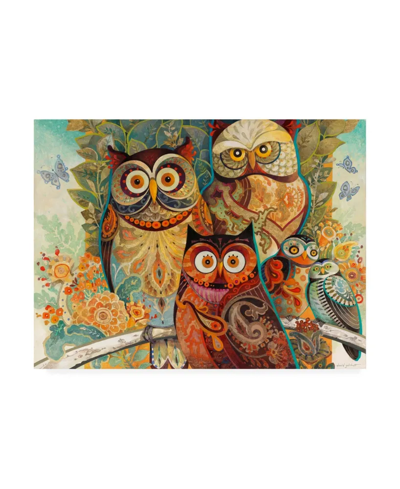 David Galchutt Owls on Floral Branch Canvas Art - 15.5" x 21"