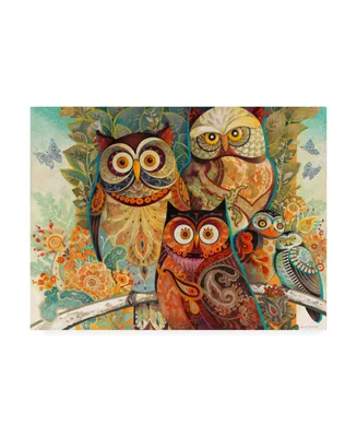 David Galchutt Owls on Floral Branch Canvas Art - 15.5" x 21"
